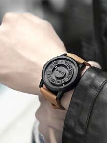 DOM 1 buc. Ceas de cuarț pentru bărbați, personalizat, cu tehnologie avansată, cu curea magnetică cu mărgele, cadou pentru curea din piele - Negru - Vizualizare 3