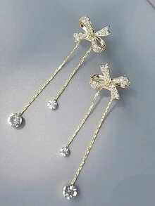 一對金色蝴蝶結流蘇耳環,防蚊香螺旋,女性耳夾,高端女士全配對無打孔耳飾,簡單日常穿著 - 金色 - 查看 3