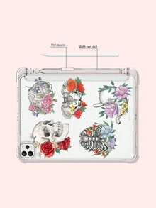 1个个性化复古骷髅印花iPad保护套，兼容iPad Pro 11，半透明TPU后盖，四角防震设计，带笔槽，适用于第十代10.2/10.9英寸平板电脑 - 彩色 - 查看 7