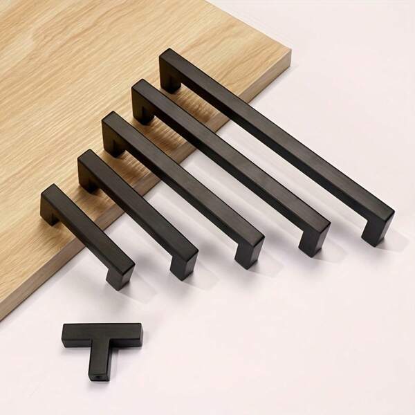 1pc Black Cabinet Handle, Square Furniture Hardware Stainless Steel Kitchen Handle, Door Knob Cabinet Wardrobe Drawer Pull