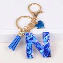 Boho 1pc Tassel Heart Initial Keychain, Glitter Love Key Chain For Purse/Backpack/Car Key, Charm Earphone Case Accessory, Valentine's Day For Women/Girls/Female Car Accessories Bag Charm Backpack For School Cute Goth Y2k Halloween Accessories Teachers Day Christmas Gift Ideas Bag Accessories Lanyards With Id Holder Car Accessories Bag Charms