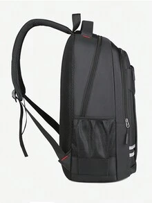 1pc Daily Travel Large Capacity Backpack, Student Schoolbags, Adjustable Strap Double Shoulder Bag, Fashion Male And Women Casual Bag, Sports Bag, Simple Black Computer Bag, Lightweight Spine Protection Backpack, Breathable Backpack Laptop - Black - View 3