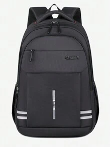 1pc Daily Travel Large Capacity Backpack, Student Schoolbags, Adjustable Strap Double Shoulder Bag, Fashion Male And Women Casual Bag, Sports Bag, Simple Black Computer Bag, Lightweight Spine Protection Backpack, Breathable Backpack Laptop - Black - View 1