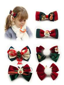 6入組不同款式的聖誕風格女童發夾,聖誕節慶祝、派對、節日禮物髮飾裝飾,適用於冬季、聖誕和新年的穿搭