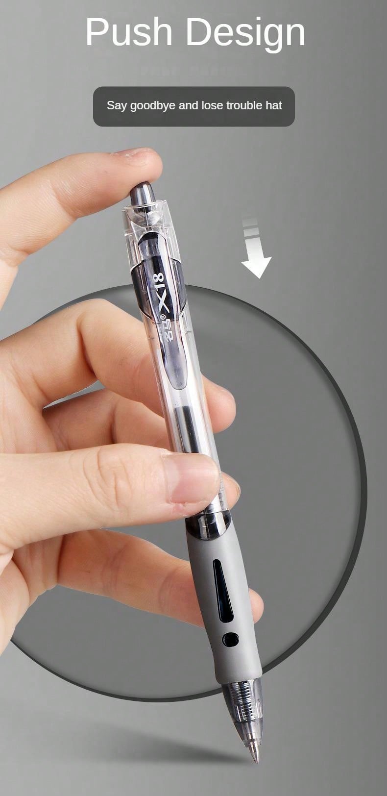 10pcs Blue Push Type Neutral Pen Water Pen Carbon Black Ballpoint Pen 0.5mm, For Students