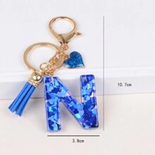 Boho 1pc Tassel Heart Initial Keychain, Glitter Love Key Chain For Purse/Backpack/Car Key, Charm Earphone Case Accessory, Valentine's Day For Women/Girls/Female Car Accessories Bag Charm Backpack For School Cute Goth Y2k Halloween Accessories Teachers Day Christmas Gift Ideas Bag Accessories Lanyards With Id Holder Car Accessories Bag Charms