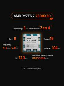 AMD Ryzen 7 7800X3D  4.2GHz Base Clock 8-Core 16-Thread Desktop Processor CPU, ZEN4 AM5 Socket, Integrated Graphics,for High End Computer Enthusiastic Gaming PC, NO Heatsink Fan,No Box - Silver - View 3