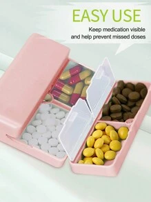 1 件可折叠设计药丸收纳盒，7 个隔层便携式旅行药盒，日常药丸收纳盒，用于钱包口袋，可容纳维生素、鱼肝油、补充剂和药物 - 粉色 - 粉色 - 查看 2