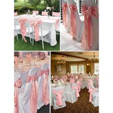 1pc Wedding Elastic Flower Chair Cover With Bow Knot Satin Ribbon For Hotel Banquet Event Decoration - Champagne - View 6