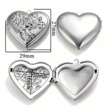 5个不锈钢心形照片吊坠盒，DIY珠宝配件，情人节 - 相盒 - 查看 13