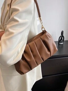 Este elegante bolso de mano de PU color púrpura caqui presenta una correa de hombro desmontable y un diseño plisado, lo que lo hace adecuado para trabajadores de oficina, maestros, estudiant - Blanco - Ver 8