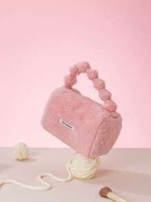 可愛的毛絨化妝包旅行收納包,適用於化妝品和護膚產品冬季禮物,女孩女士生日禮物 - 粉色 - 查看 9