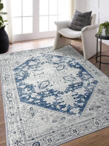 1pc Vintage Distressed Persian Style Carpet, Thin And Light Grey-blue Polyester Fiber Rectangle Easy To Clean And Machine Wash, Suitable For Hallways, Bed Sides, Living Rooms, Bedrooms, Home Decor Area Rugs - Multicolor - View 4