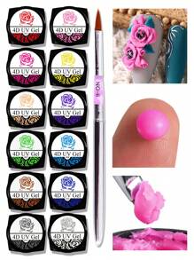 TWOING 12色套裝指甲藝術配件雕刻膠用品3d 4d模型雕刻泥塑料紫外線膠diy指甲油彩繪可拆卸3d浮雕膠 - 拼色 - 查看 2