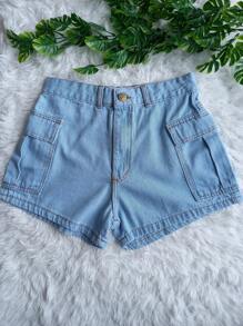女款牛仔短褲 - 淺藍色 - 查看 3