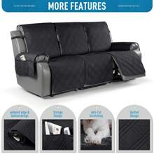 1/2/3 Seat Waterproof Recliner Sofa Cover, Non Slip Recliner Chair Covers, Washable Reclining Couch Cover Outdoor Cushion Covers Garden Furniture Protector With Elastic Straps Pocket For Pets, Cats, Dogs Black - 黑色 - 查看 6