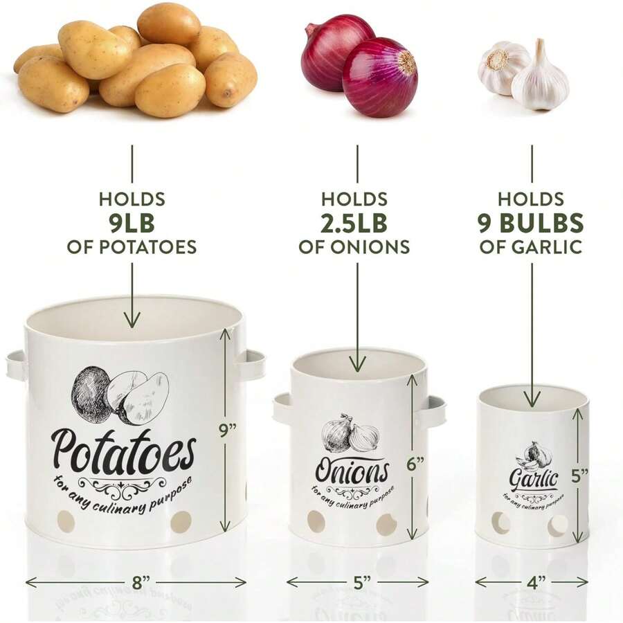 Debao Potato and Onion Storage with Garlic Holder Set of 3 Containers Farmhouse Kitchen