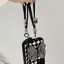 可愛的韓國便攜式防丟手帶3D蝴蝶結編織圖案格紋殼,與iPhone 15 14 13 12 11 Pro Max 14 15 Plus相容的保護套 - 大蝴蝶結掛繩 - 查看 11