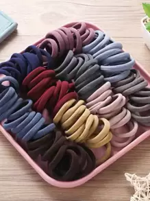 100个/包 女士纯色弹力发圈，不伤发，适合扎马尾辫，成人配饰 - 彩色 - 查看 3