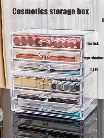 单层透明防尘化妆品收纳盒，带多个抽屉，可收纳口红、眼影、面膜和其他美妆产品，适用于房间、家居、卧室、浴室、住宅、粉色房间、客厅装饰、旅行用品、礼品袋、送给妈妈、爸爸、男士、朋友、老师的礼物、生日礼物、婚礼礼物、办公桌、置物架、配件、礼品盒、趣味礼物、收纳袋、房间装饰、包袋、化妆包、梳妆台、旅行、化妆包、旅行必备品、收纳盒、储物盒、旅行必备品、化妆品收纳盒、化妆包、化妆品收纳盒、收纳盒、洗漱包、桌面收纳盒、化妆品包、化妆袋、化妆品收纳盒、梳妆台配件、化妆袋、化妆包、珠宝盒、化妆刷架、化妆刷架、香水收纳包、手拿包、女士礼物、圣诞礼物、女士礼物创意