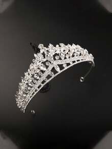 新娘銀皇冠髮飾水鑽裝飾韓式白色婚紗首飾