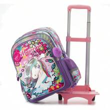 5pcs Unicorn Pattern Zip Closure Detachable Trolley Backpack Set For Boys And Girls, Suitable For Study And Travel - Purple - View 4