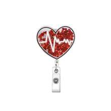 1pc Acrylic Heart Shaped Liquid-Stuffed Retractable Badge Reel, Ideal For Doctors And Nurses - Multicolor - View 1