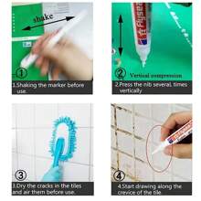 1個牆縫筆奶油色瓷磚彩繪筆:防水牆縫漆筆,瓷磚縫隙染色封口筆,適用於浴室、淋浴、廚房等地 - 彩色 - 查看 6