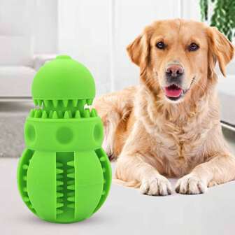 1个宠物玩具洁牙咀嚼玩具，互动式喂食器，耐用咬合玩具，适用于狗狗训练，绿色