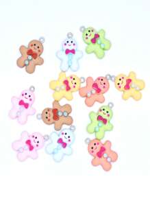 10袋/組 20*26mm 創意卡通薑餅人造型樹脂吊墜,可用於diy耳環、項鍊、鑰匙扣或手鍊批發