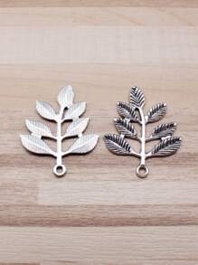10入組銀色仿古樹枝葉吊墜,尺寸34x28mm (1.34x1.1英寸),適用於diy首飾製作 - 古銀色-10pcs - 查看 3