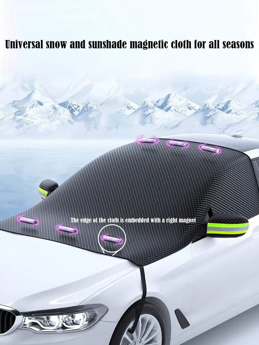 磁性汽车前挡风玻璃罩汽车遮阳挡风玻璃防雪遮阳挡防水外罩配件 - 黑色 - 查看 1