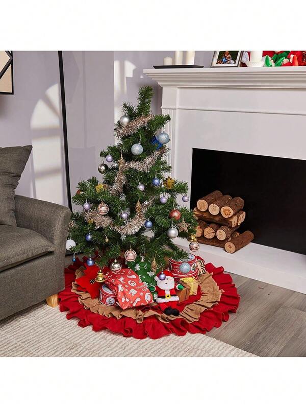Red Burlap Christmas Tree Skirt 