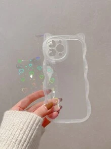 Ốp lưng điện thoại TPU hình tai mèo độc đáo, thời trang, dáng sóng + hiệu ứng laser, chống sốc, dày dặn, trong suốt, tương thích với iPhone 7/8/7plus/8plus/X/XS/XR/XSmax/11/11pro/11promax/12/12pro/12promax/13/13pro/13promax/14/14pro/14promax/14plus/15/15pro/15plus/15promax/16/16pro/16plus/16promax Chống thấm nước, chống rơi, chống trầy xước, quà tặng mùa xuân, tiệc tùng, 1 chiếc. - Trong sáng - Xem 2