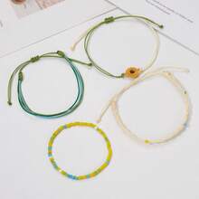 Conjunto De 4 Brazaletes Trenzados Con Cuentas De Semillas, Girasoles Y Margaritas - Multicolor - Ver 3