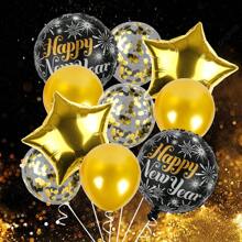 10入組快樂新年鋁箔氣球套裝,派對背景裝飾 - 黑金色 - 查看 4