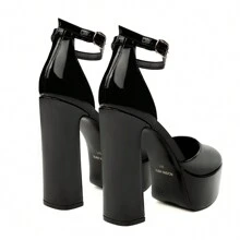 JENN ARDOR Women's Platform Chunky Block High Heels Pumps Ankle Strap Closed Toe For Dress Wedding Party Shoes 5 Inch - 黑色 - 查看 8