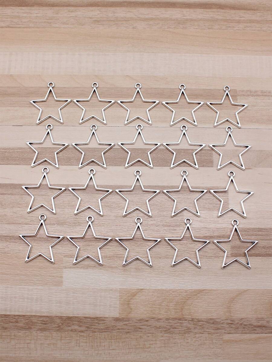 20入/袋30x27mm（1.18x1.06英寸）古銀色空心星星吊墜,適用於diy珠寶製作 - 古銀色-20pcs - 查看 1