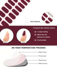 20入組純紅色系列高級凝膠美甲貼紙,半固化第二代美甲膜,uv,讓手指看起來更白,網紅款