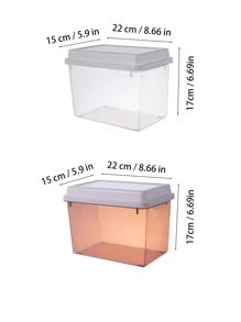 廚房塑膠透明正方形帶蓋麵包多士冰箱保鮮盒,穀物儲存轉盤盒 - 卡其色 - 查看 2