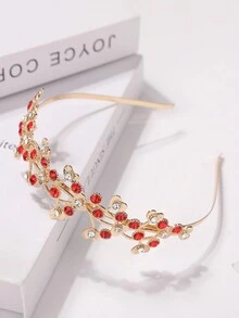 1 Pieza Diadema Brillante Con Forma De Corazón 3d De Pedrería Y Metal Para Chicas Adolescentes - Rojo - Ver 1