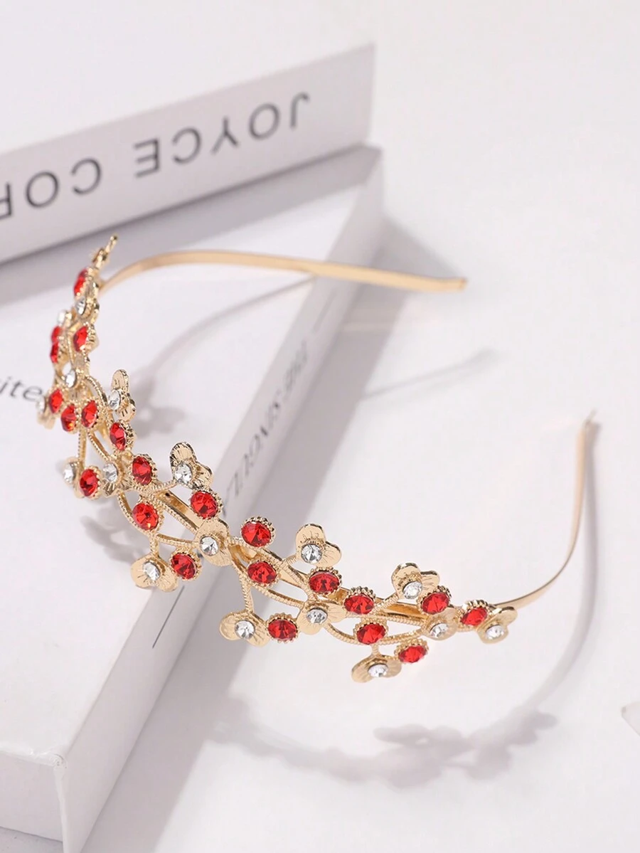 1 Pieza Diadema Brillante Con Forma De Corazón 3d De Pedrería Y Metal Para Chicas Adolescentes - Rojo - Ver 1