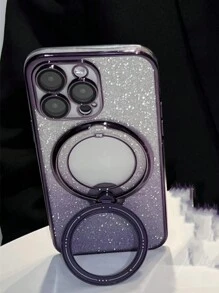 1PC Purple Bling Glitter Gradient Sequin With Stand Camera Glass Film Clear Phone Case Compatible With IPhone 15 14 13 12 11 XS XR X 7 Plus Pro Max Silicone Full Coverage Protective