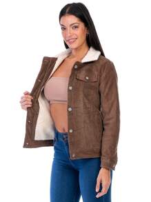 Chamarra De Pana Con Borrega Para Mujer Con Bolsillos - Marrón Mocha - Ver 3
