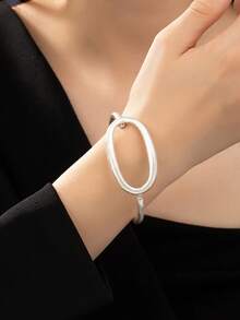1pc Fashionable Minimalist Geometric Design Bangle Suitable For Women's Daily Wear - Yellow Gold - View 1