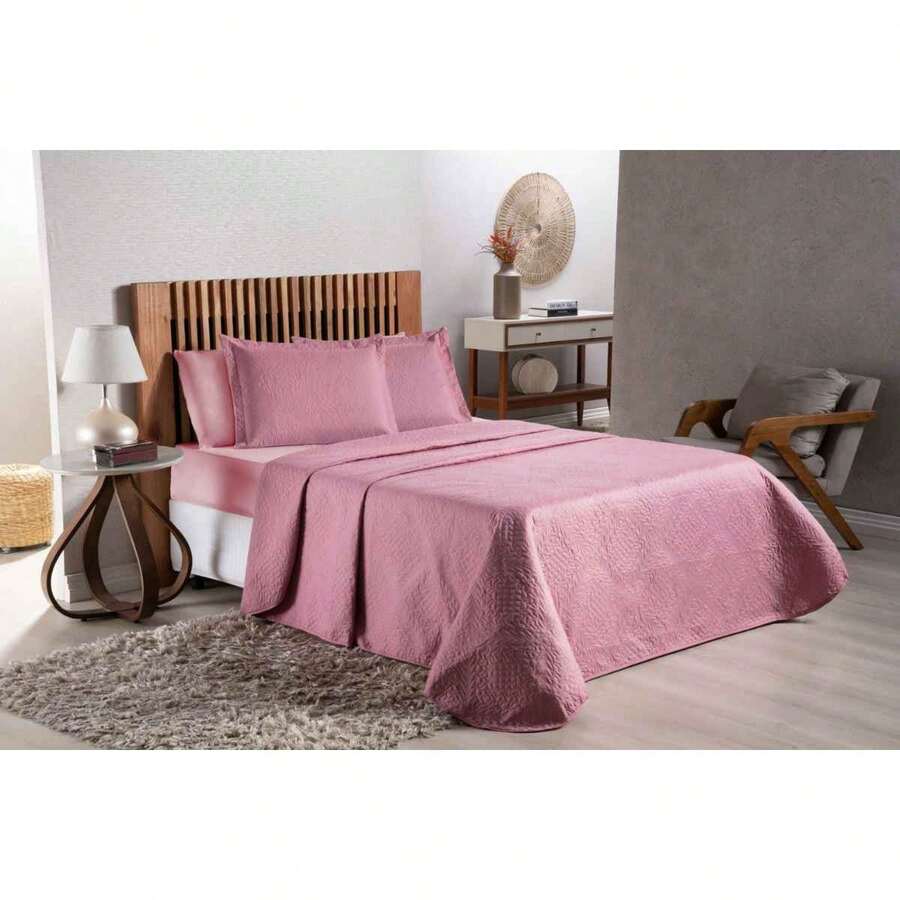 Conjunto De Edredón Para Cama Doble De Tamaño Estándar + Juego De Sábanas Completo De 4 Piezas - Rosa Oxidada - Ver 1