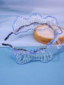 1pc Bride Blue Diamond & Pearl Decor Headband Hair Accessory For Wedding, Evening Party, Prom, Daily Use - Baby Blue - View 5