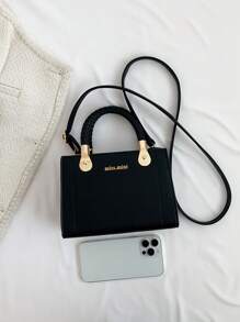 百搭ins女童手提包新款時尚小方包14-16歲兒童單肩包質感復古斜背包 - 黑色 - 查看 3