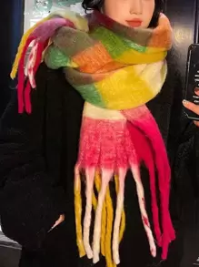 1pc Women's Plaid Thick Tassel Long Scarf, Multi-functional Warm Wrap Shawl, Headscarf, Decoration Scarf For Everyday Wear - Multicolor - View 1