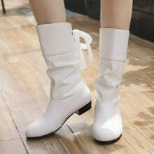 女式時尚及膝靴 - 白色 - 查看 2